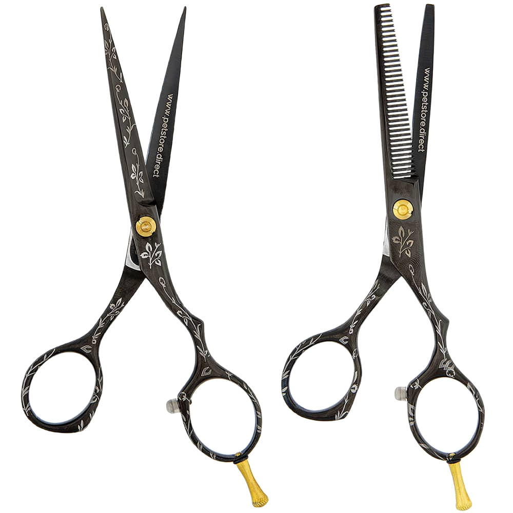 5.5" Black Floral Grooming Shear Set by PetStore.Direct