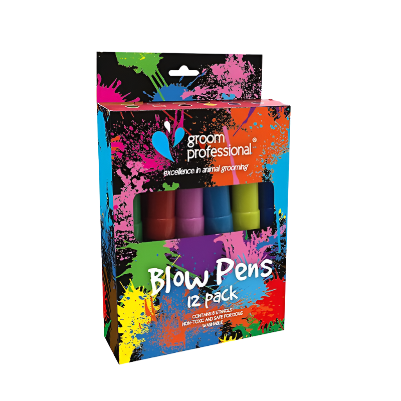 Creative Blow Pens 12 Pack With Stencils by Groom Professional