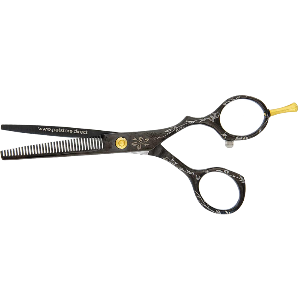 5.5" Black Floral Grooming Shear Set by PetStore.Direct