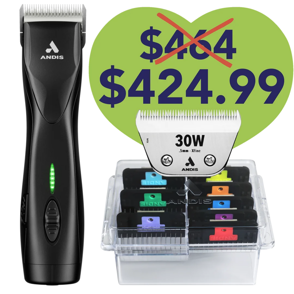 Pulse ZR II Black Clipper with #30W Blade and 8Pc Wide Comb Attachment Bundle by Andis