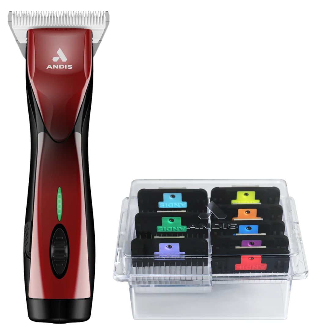 Pulse ZR II Red Clipper with #30W Blade and 8Pc Wide Comb Attachment Bundle by Andis