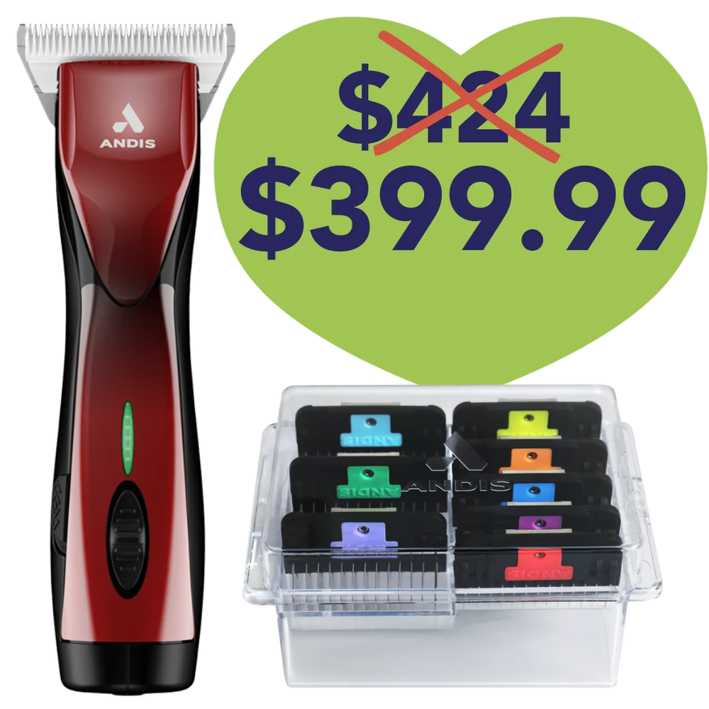 Pulse ZR II Red Clipper with #30W Blade and 8Pc Wide Comb Attachment Bundle by Andis