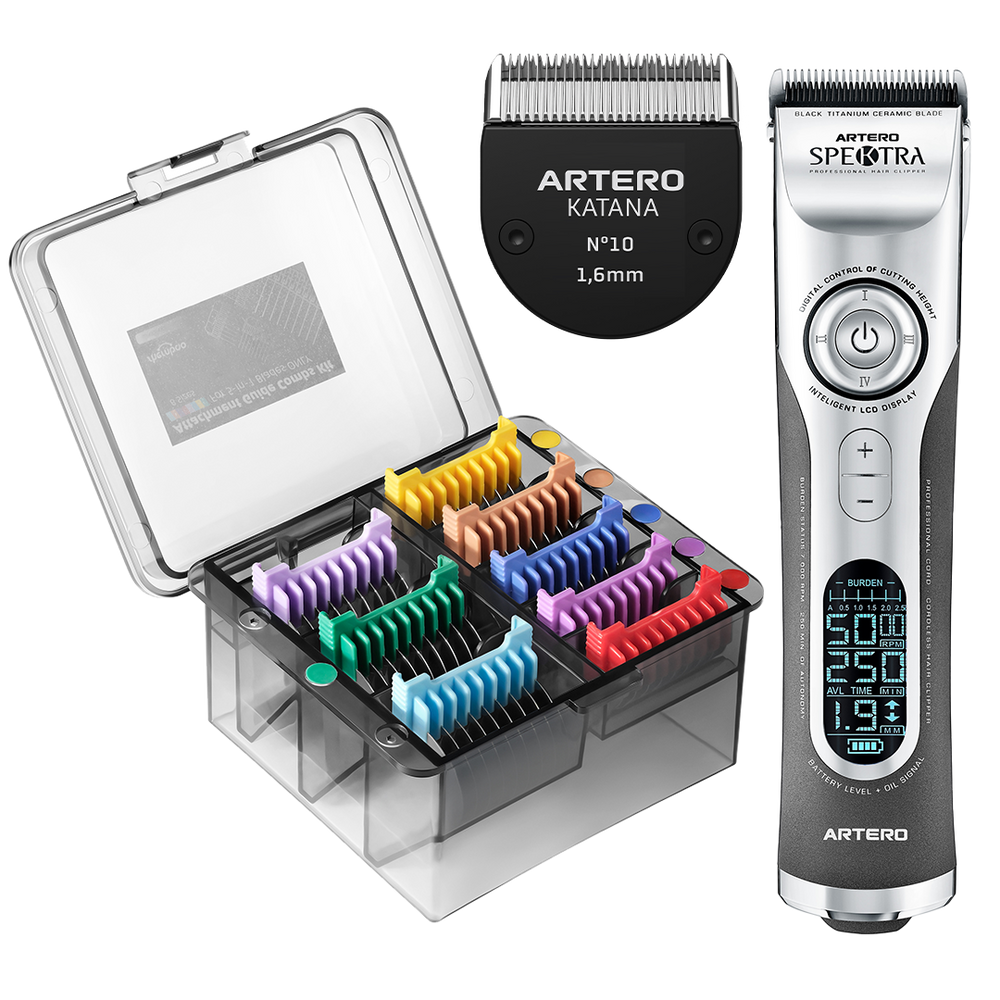 Spektra Clipper with Metaplex 8pc Metal Comb Set and Katana Blade by Artero