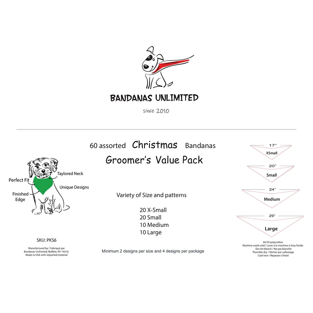 Christmas Winter Bandanas - 60 Assorted Sizes and Patterns by Bandanas Unlimited