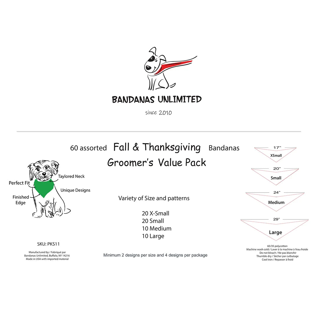 Fall & Thanksgiving Bandanas - 60 Assorted Sizes and Patterns by Bandanas Unlimited