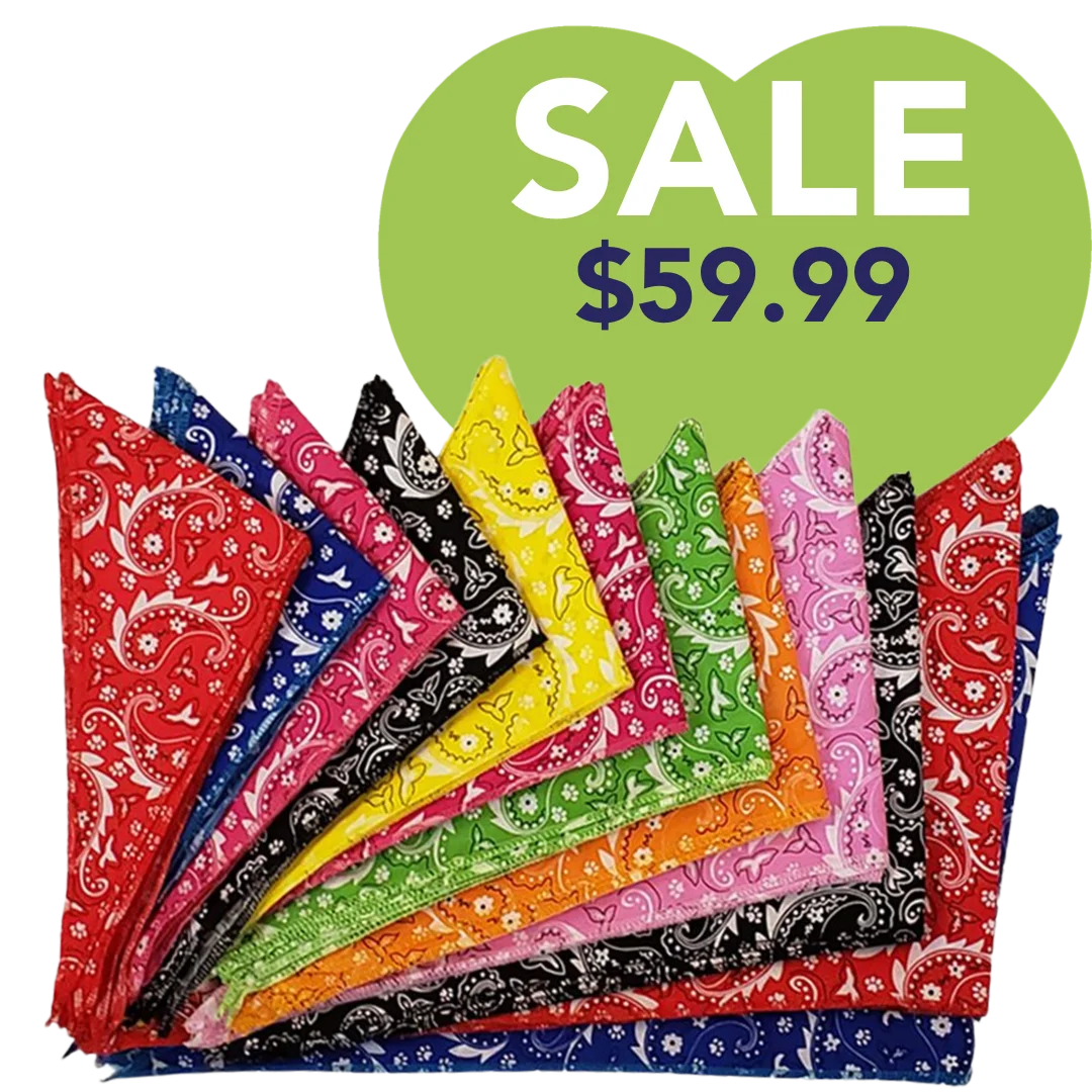 Paisley Bandanas - 60 Assorted Sizes and Patterns by Bandanas Unlimited