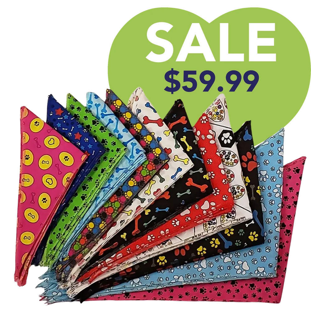 Paws & Bones Bandanas - 60 Assorted Sizes and Patterns by Bandanas Unlimited