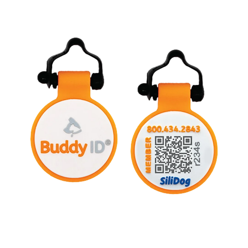 BuddyID BuddyBadge Silicone QR Collar Tag 12ct for Dogs - Glow-in-the-dark, scannable silicone tags for fast reunions.