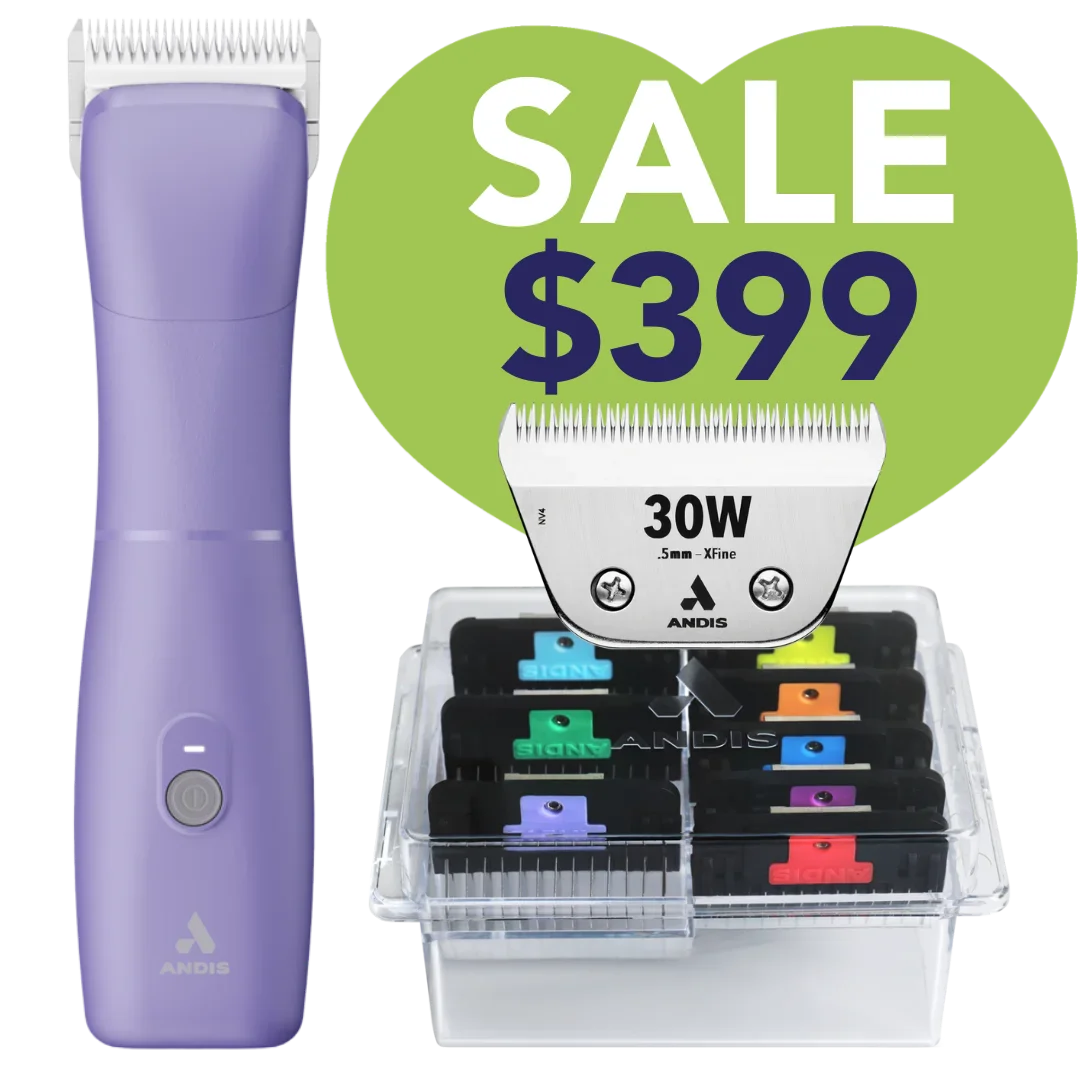 Emerge Clipper Purple with #30W Blade and 8Pc Wide Comb Attachment Bundle by Andis