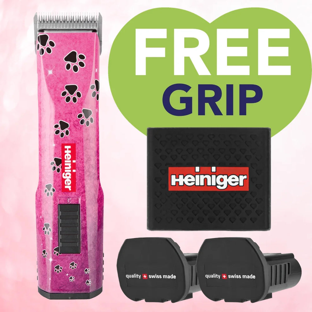 Pink Paws Saphir Cordless Clipper Two Batteries with Free Clipper Grip by Heiniger