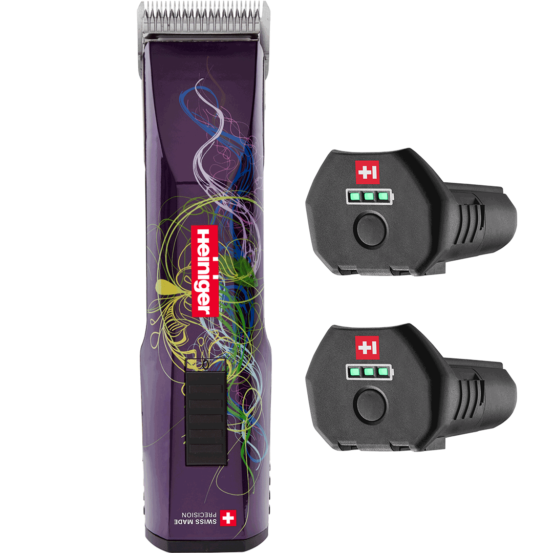 heiniger purple saphir cordless clipper with two batteries