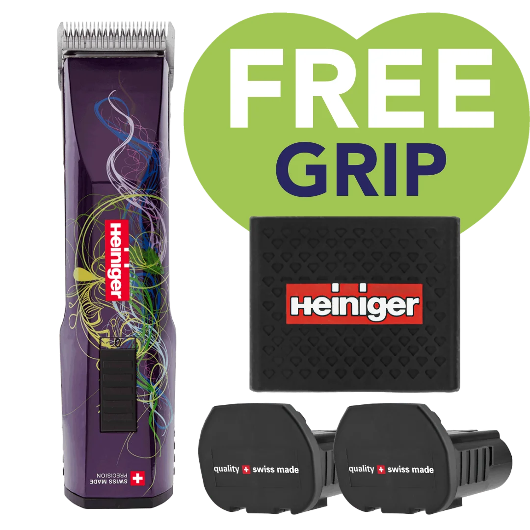 Purple Saphir Cordless Clipper Two Batteries with Free Clipper Grip by Heiniger