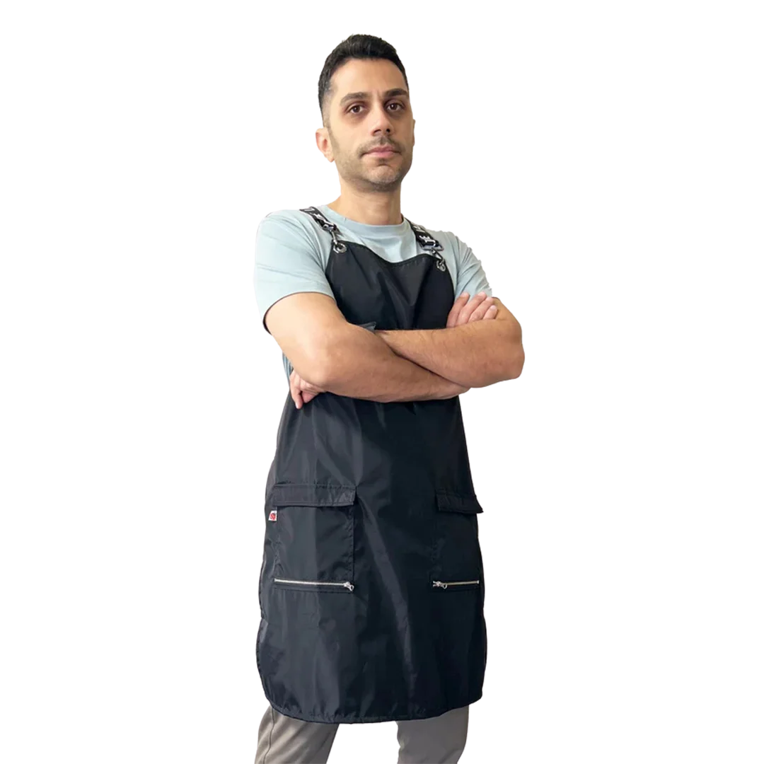 Black Waterproof Signature Strap Crossover Apron by Ladybird Line