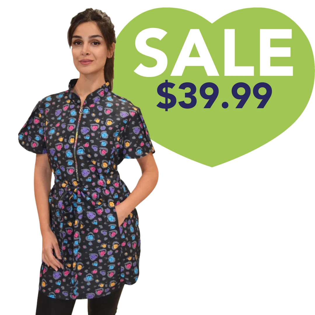 Rainbow Half Zipper Front Stylish Scrub Tunic by Ladybird Line