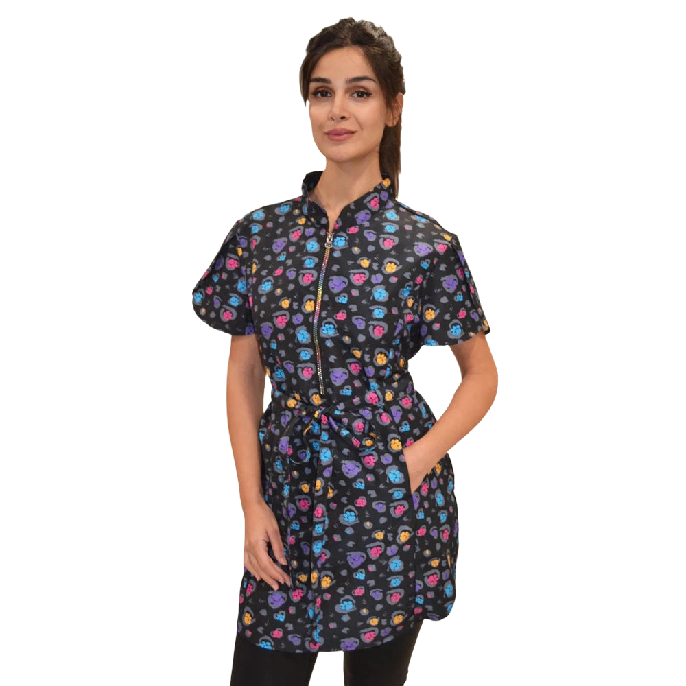 Rainbow Half ZIpper Front Stylish Scrub Tunic by Ladybird Line