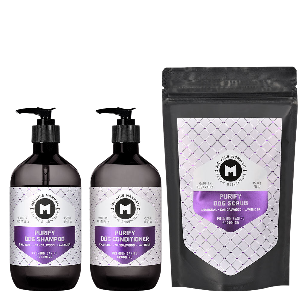 Purify Shampoo 500ml, Conditioner 500ml, Scrub 200g by Melanie Newman