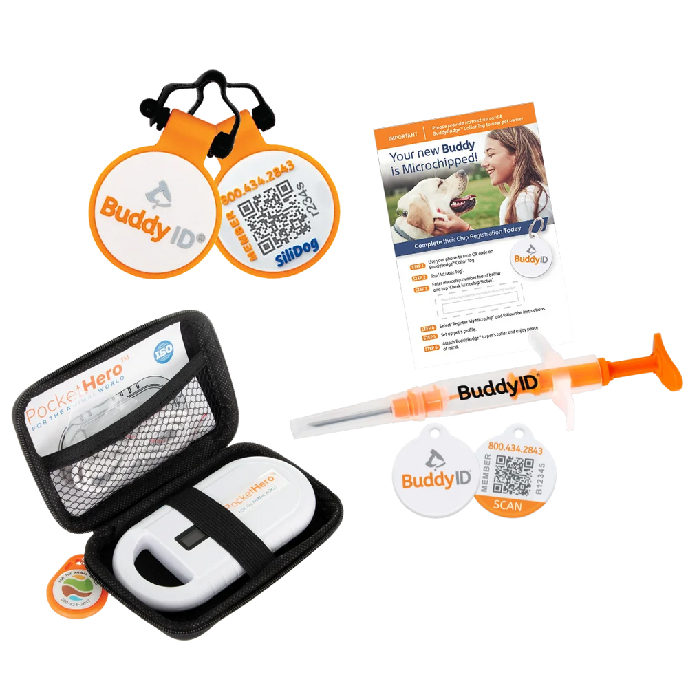 Microchip Complete Protection System with Pocket Hero Reader and Silent Collar Tag by BuddyID