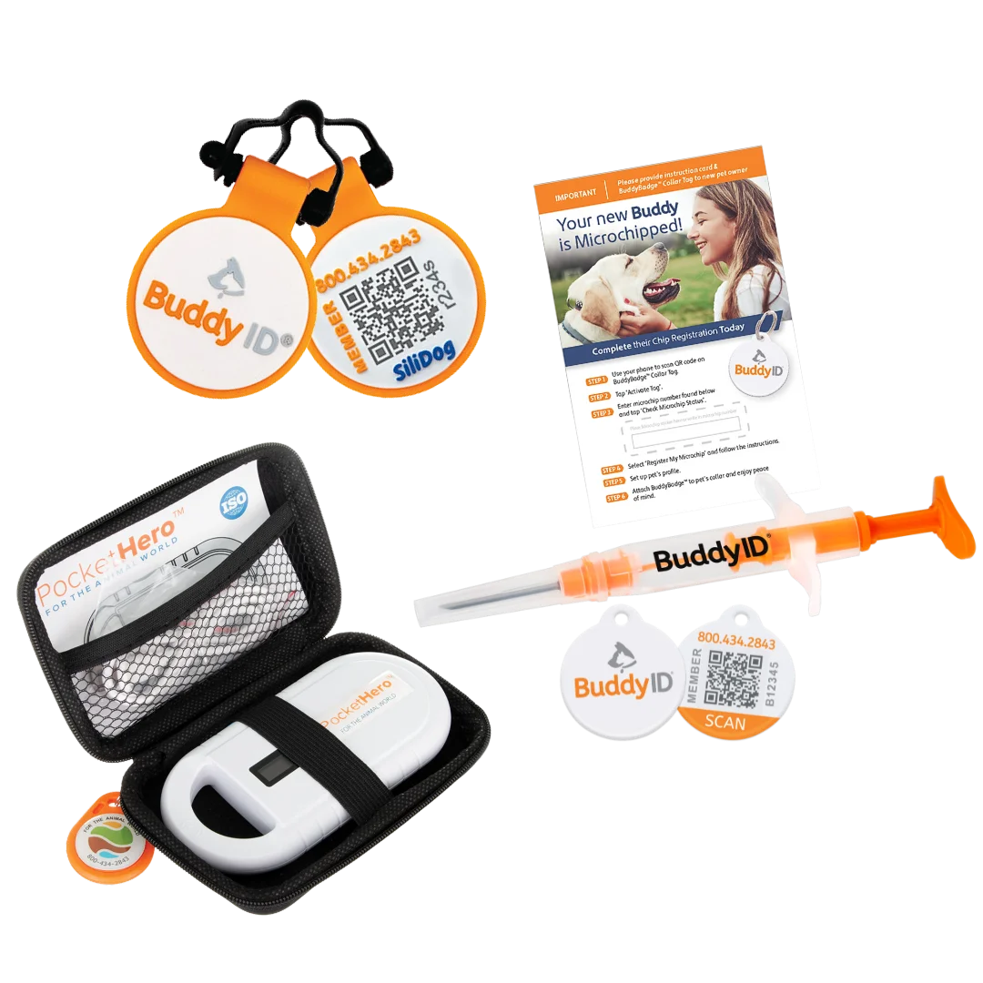 Microchip Complete Protection System with Pocket Hero Reader and Silent Collar Tag by BuddyID