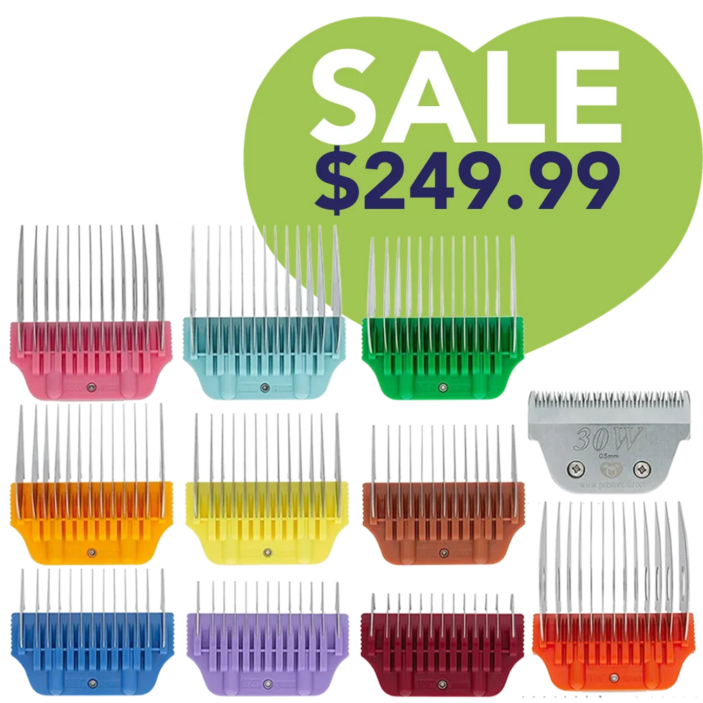 Wide Combs Colored Set of 10 (1/8″ through 1 1/2″) with 30W blade by PetStore.Direct