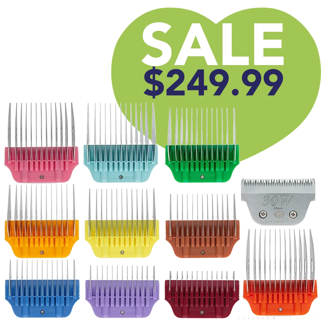 Wide Combs Colored Set of 10 (1/8″ through 1 1/2″) with 30W blade by PetStore.Direct