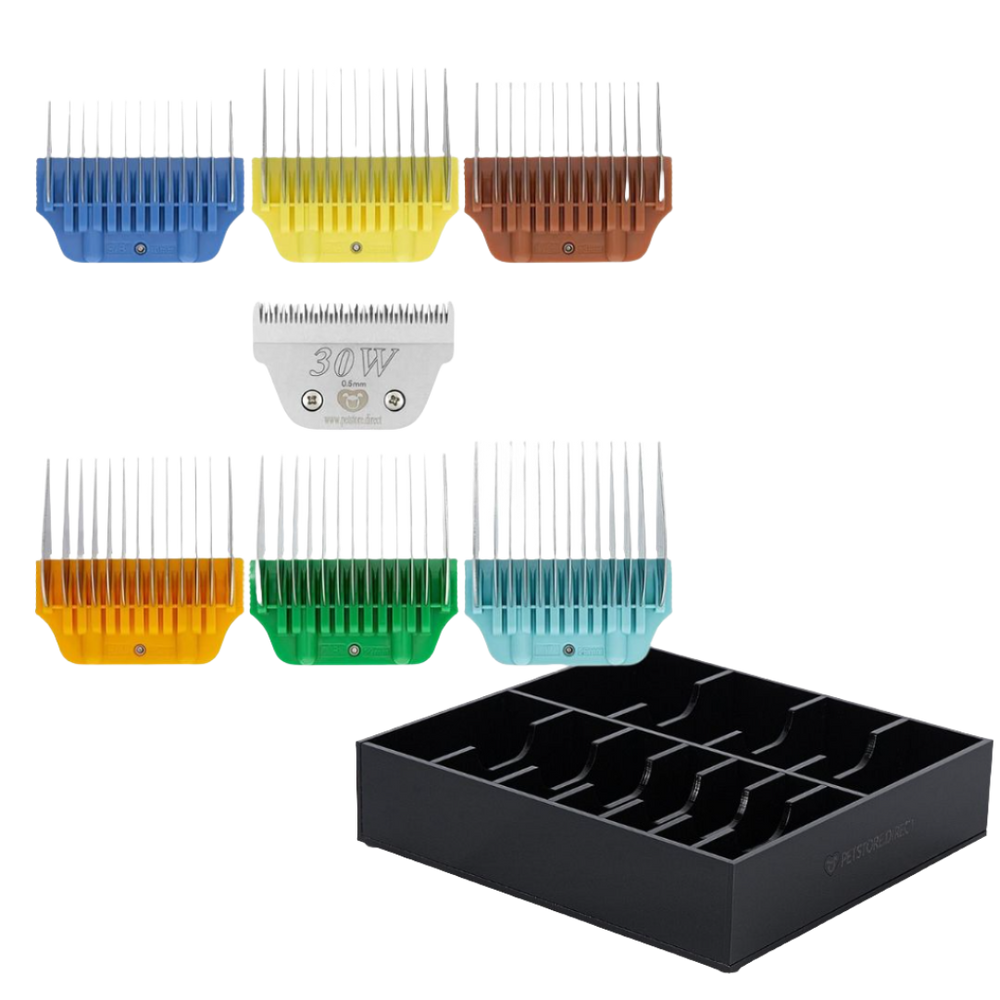 Wide Colored Combs Set of 6 and 30W Blade With Black Holder by PetStore.Direct