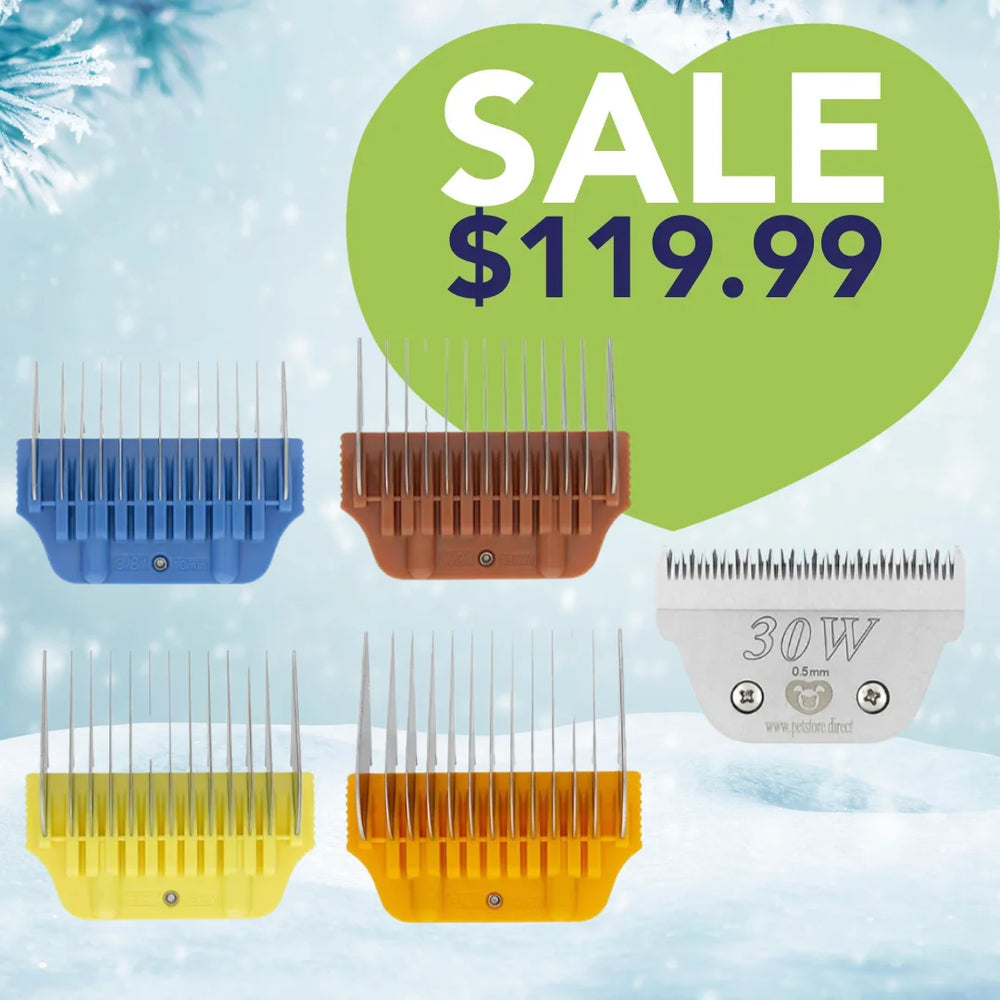 Wide Combs Colored Set of 4 (3/8" through 3/4") with 30W blade by PetStore.Direct