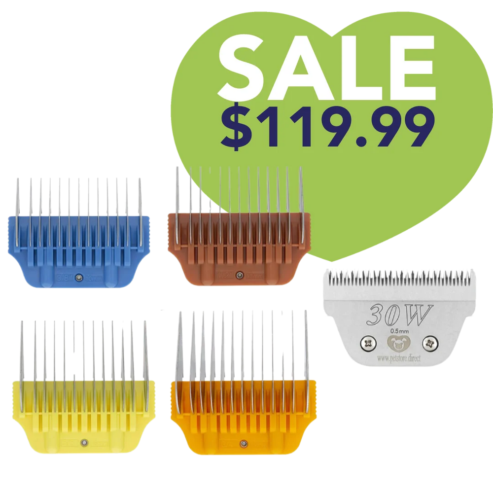 Wide Combs Colored Set of 4 (3/8" through 3/4") with 30W blade by PetStore.Direct