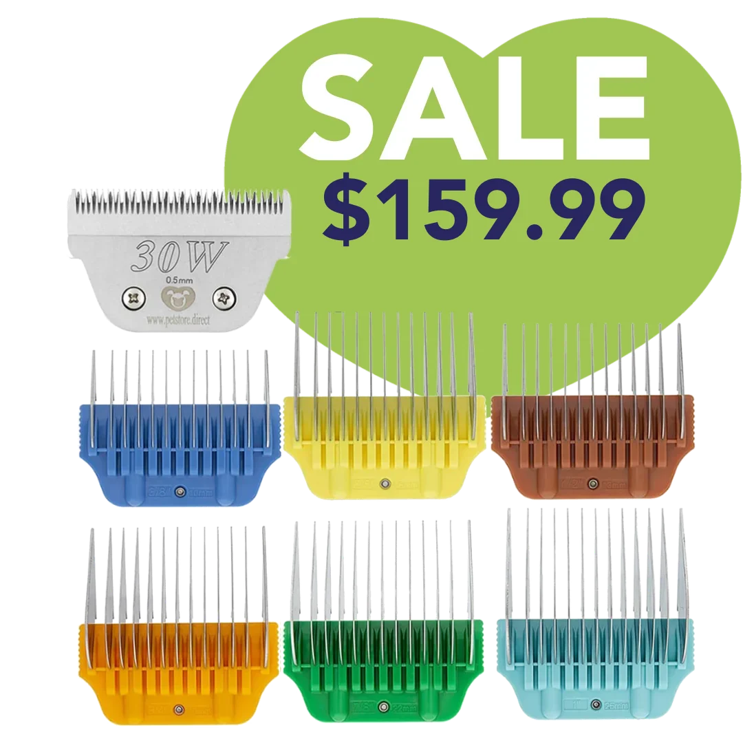 Wide Combs Colored Set of 6 (3/8″ through 1″) with 30W Blade by PetStore.Direct