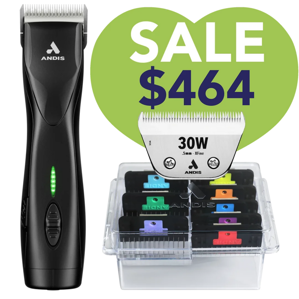 Pulse ZR II Black Clipper with #30W Blade and 8Pc Wide Comb Attachment Bundle by Andis