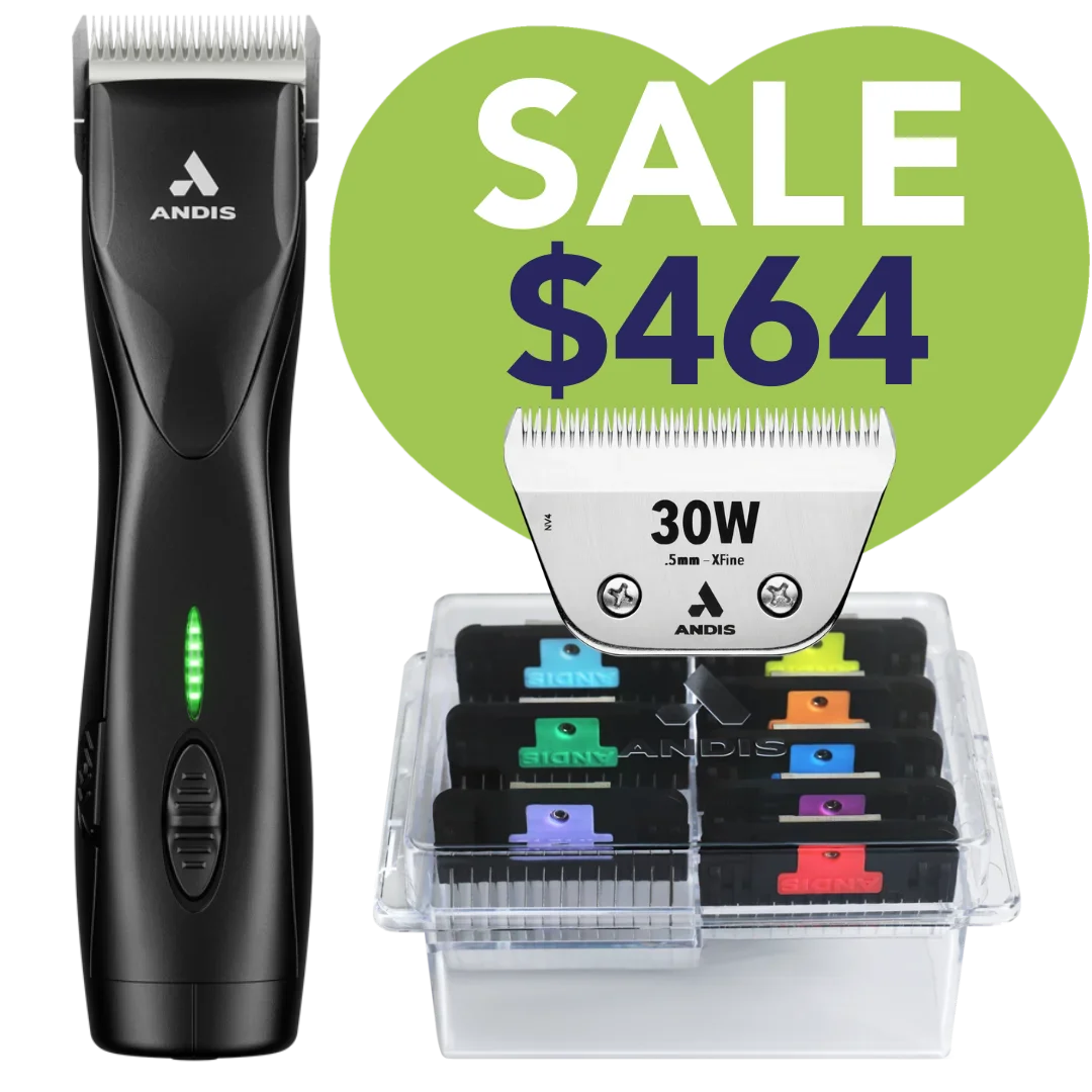 Pulse ZR II Black Clipper with #30W Blade and 8Pc Wide Comb Attachment Bundle by Andis