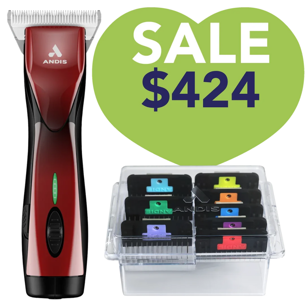 Pulse ZR II Red Clipper with #30W Blade and 8Pc Wide Comb Attachment Bundle by Andis