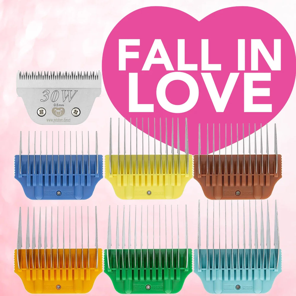 Wide Combs Colored Set of 6 (3/8″ through 1″) with 30W Blade by PetStore.Direct