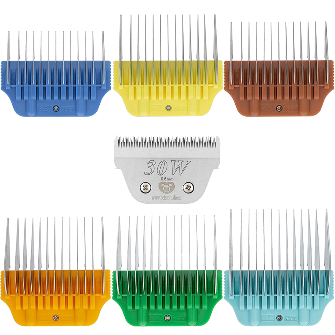 Wide Combs Colored Set of 6 (3/8″ through 1″) with 30W Blade by PetStore.Direct