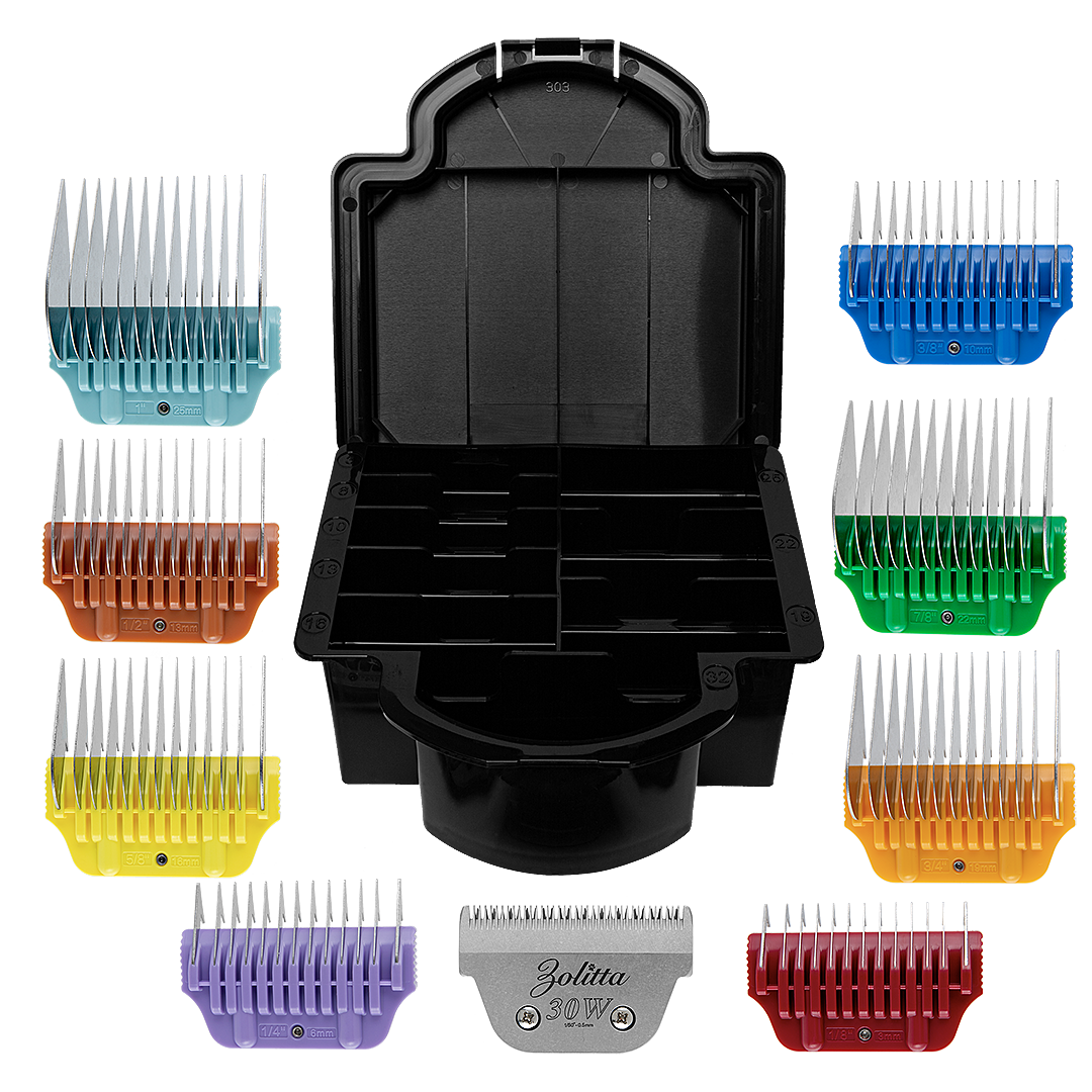 8 Colored Combs Set in Box with #30W Blade by Zolitta